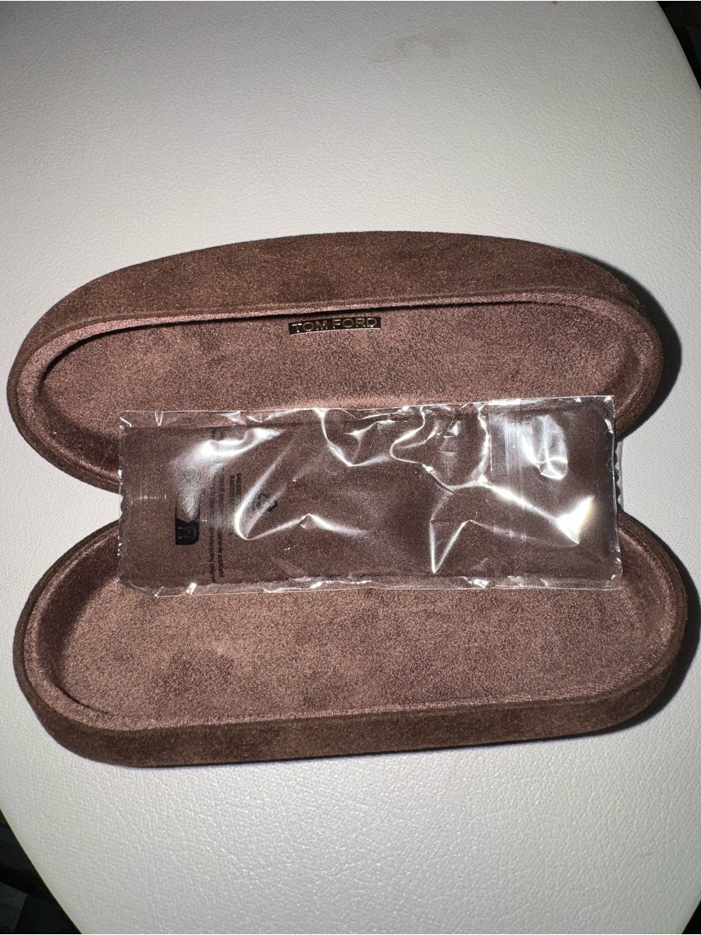 Tom Ford Brown Suede Sunglasses Case with Logo Plaque